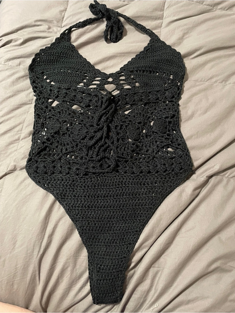 Fashion Nova size L Women’s Black Crochet One-Piece Swimsuit/bodysuit very sexy